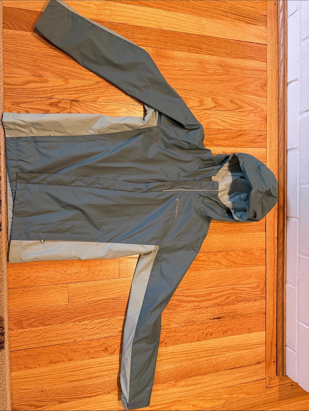 Columbia Kids Hooded Light Teal Green Raincoat size medium 10/12